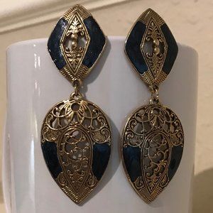 Vintage dark blue enamel drop earrings